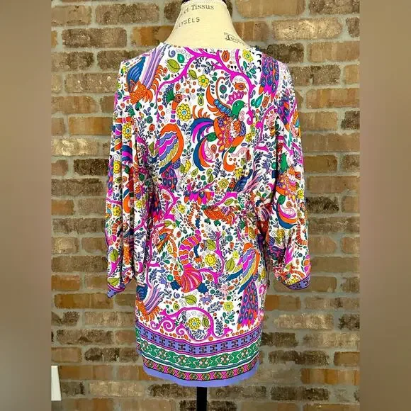 NWOT trina Turk caftan tunic beach swimsuit coverup lace up paisley pattern s XS - Picture 5 of 13